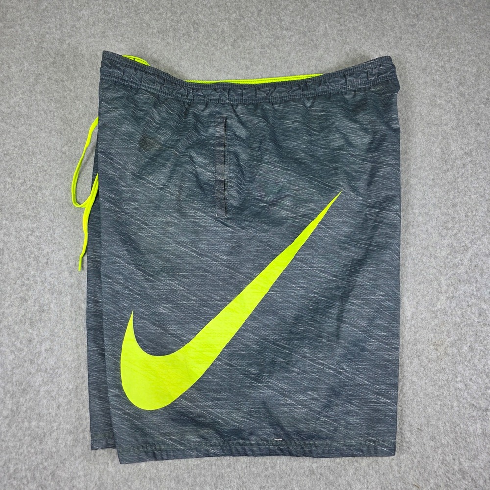 Nike Swim Trunks Men's Size XXL Gray Volt Swoosh Drawstring Active Shorts Beach - Picture 6 of 13